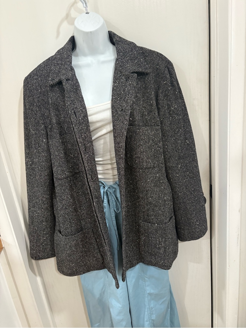 Women’s classic warm cozy  Dark Gray Tweed Jacket